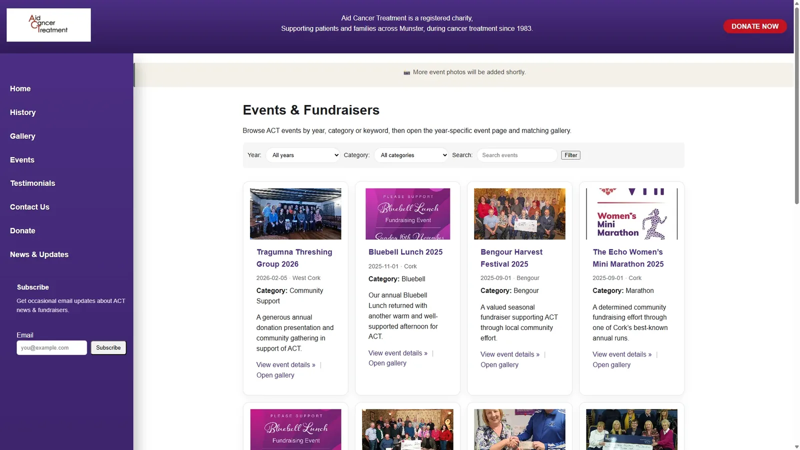 Events section supporting public visibility for community activity.