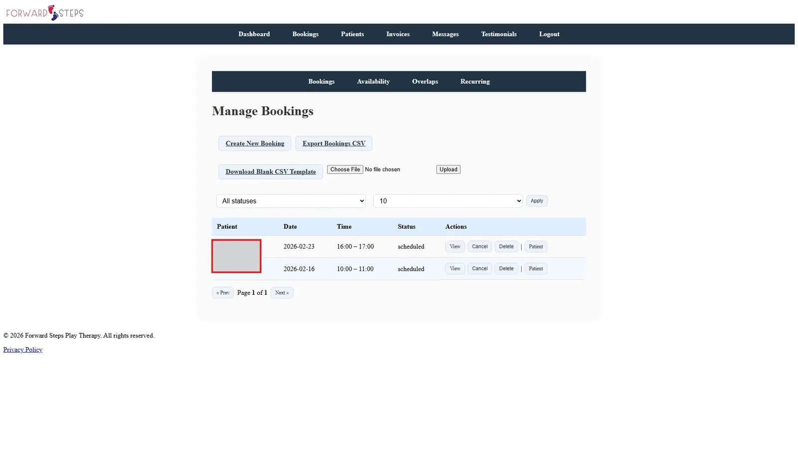 Booking management view supporting clearer day-to-day scheduling.